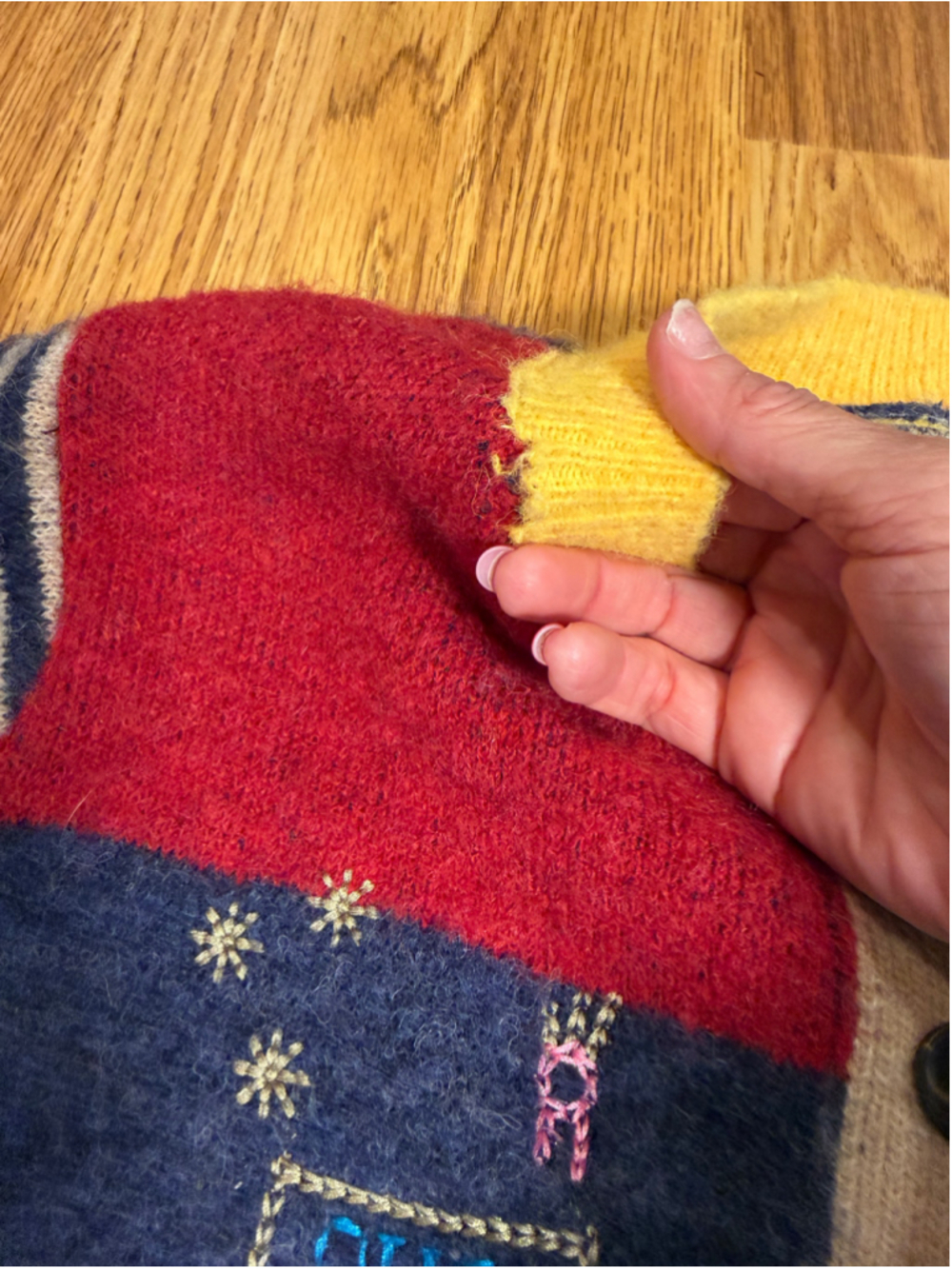 Cottage Core Teacher Cardigan Sweater Embroidered Wool Adorable - Picture 4 of 10